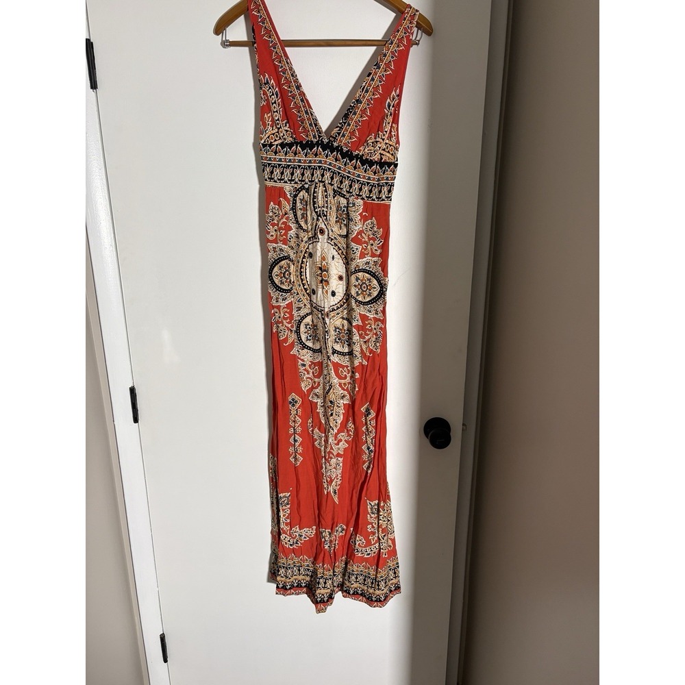 Akualani Bohemian Maxi Dress Sleeveless V-Neck Convertible Straps Halter Size S